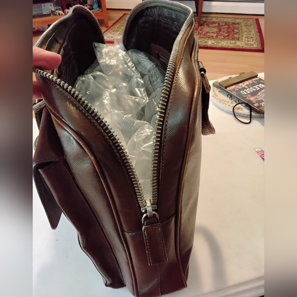 PRADA Leather Briefcase Chocolate Brown Unisex Saffiano VINTAGE - Picture 6 of 17